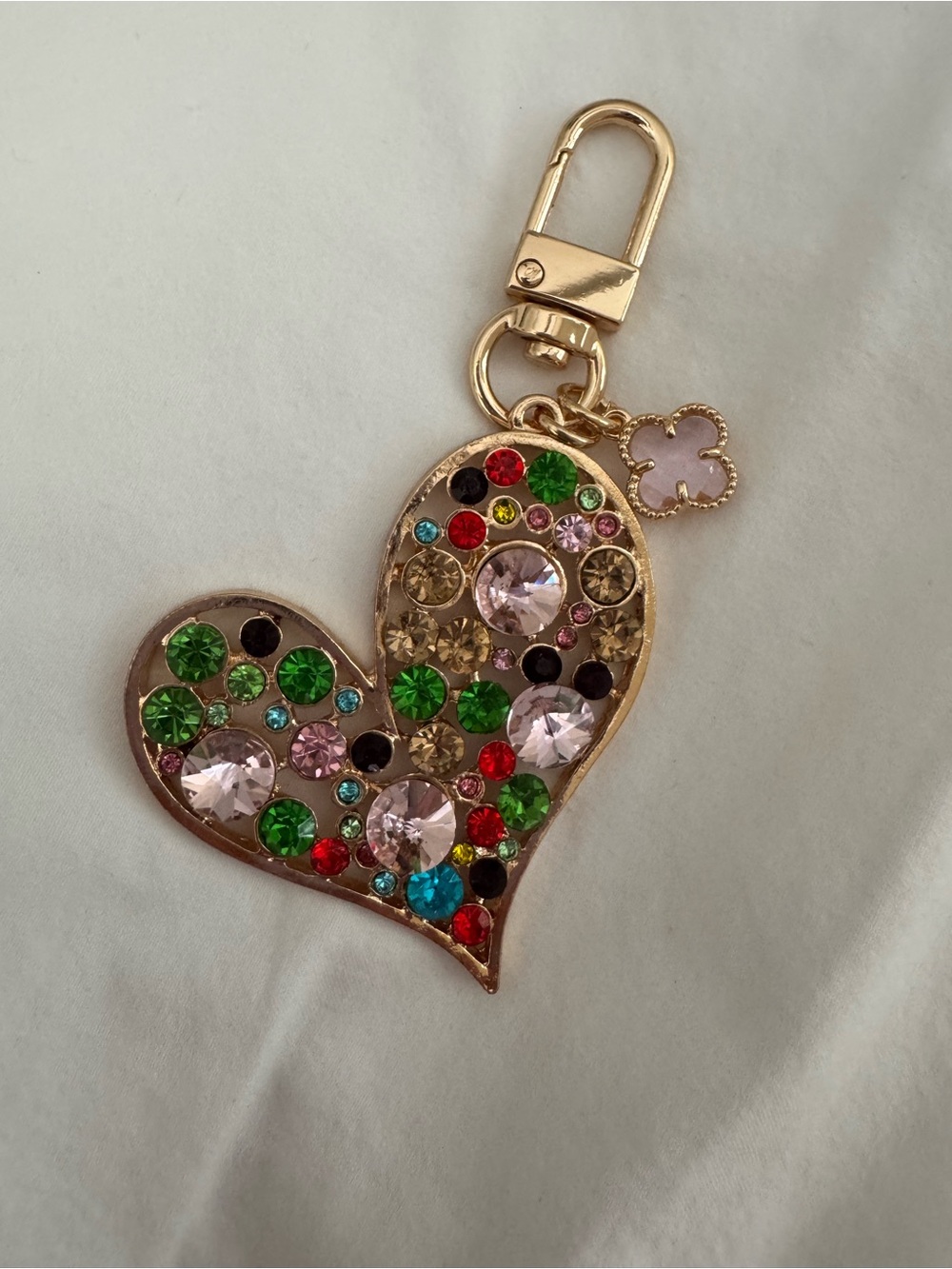 Gold Heart Gem Keychain with Multicolor Rhinestones- Multi uses